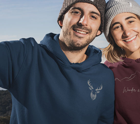 "Deer Hunters Will Do Anything for a Buck" fleece pullover- Front View in navy