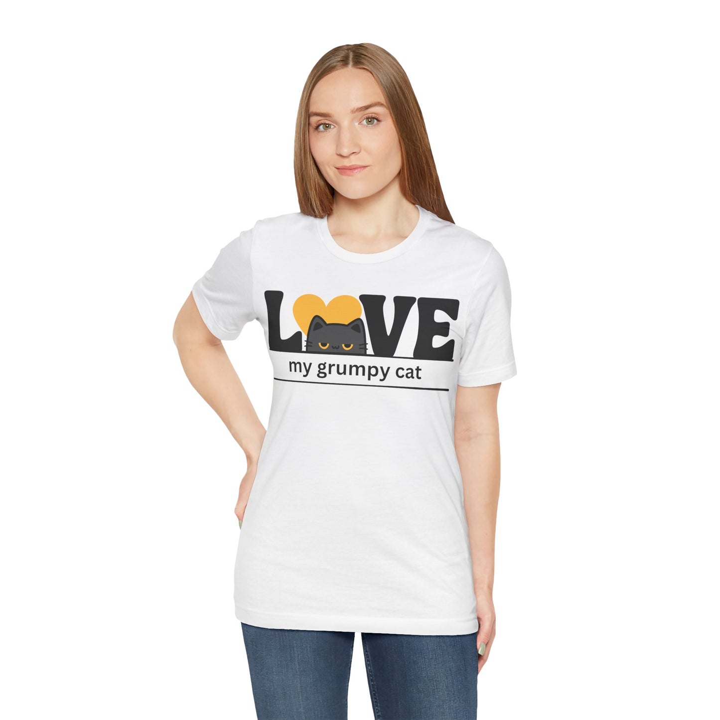 Love my grumpy cat graphic t-shirt in white on model