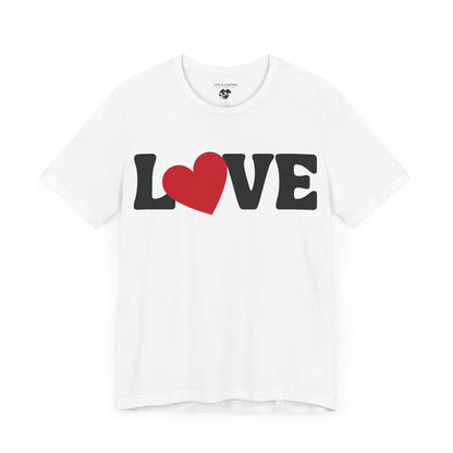 “Love” Unisex T-Shirt with Solid Heart-Shaped “O” [HEART-FELT HAPPINESS!]