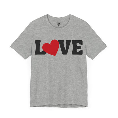 “Love” Unisex T-Shirt with Solid Heart-Shaped “O” [HEART-FELT HAPPINESS!]