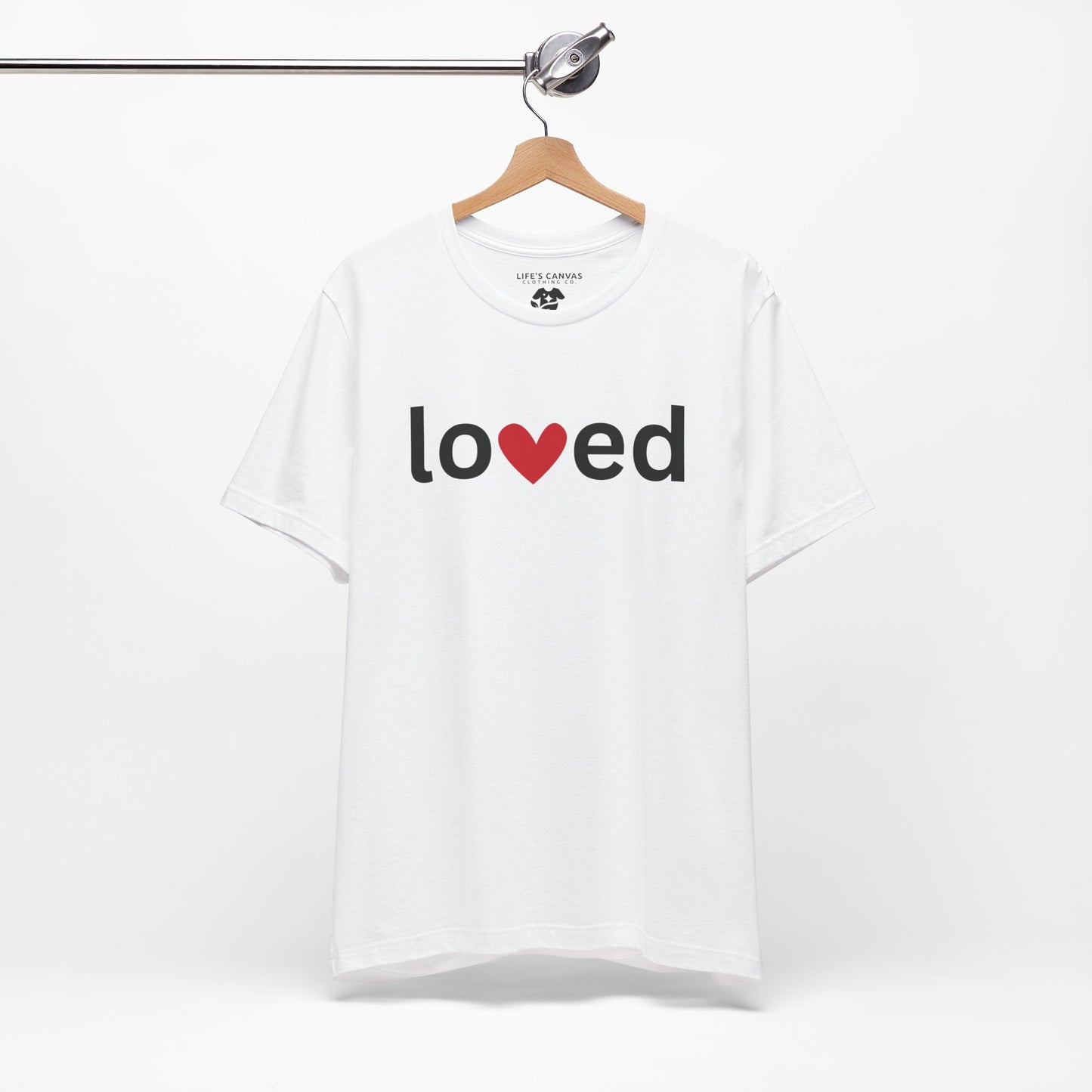 “Loved” Unisex T-Shirt with Heart-Shaped “V” [LOVE ALWAYS WINS!]