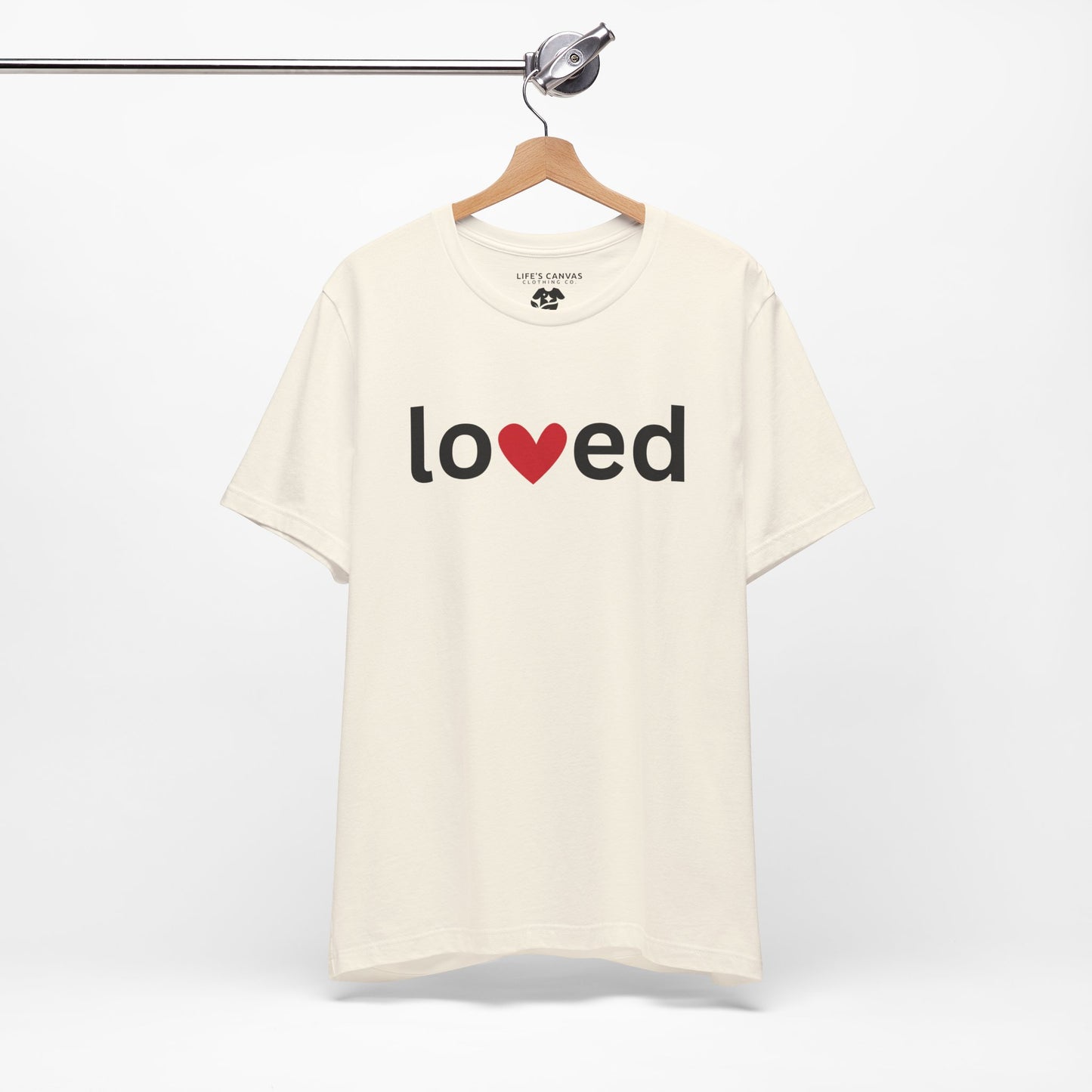 “Loved” Unisex T-Shirt with Heart-Shaped “V” [LOVE ALWAYS WINS!]