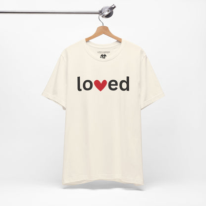 “Loved” Unisex T-Shirt with Heart-Shaped “V” [LOVE ALWAYS WINS!]
