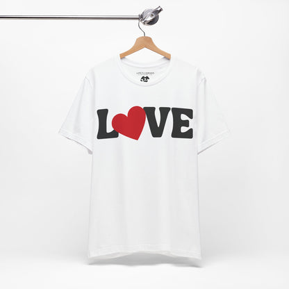 “Love” Unisex T-Shirt with Solid Heart-Shaped “O” [HEART-FELT HAPPINESS!]