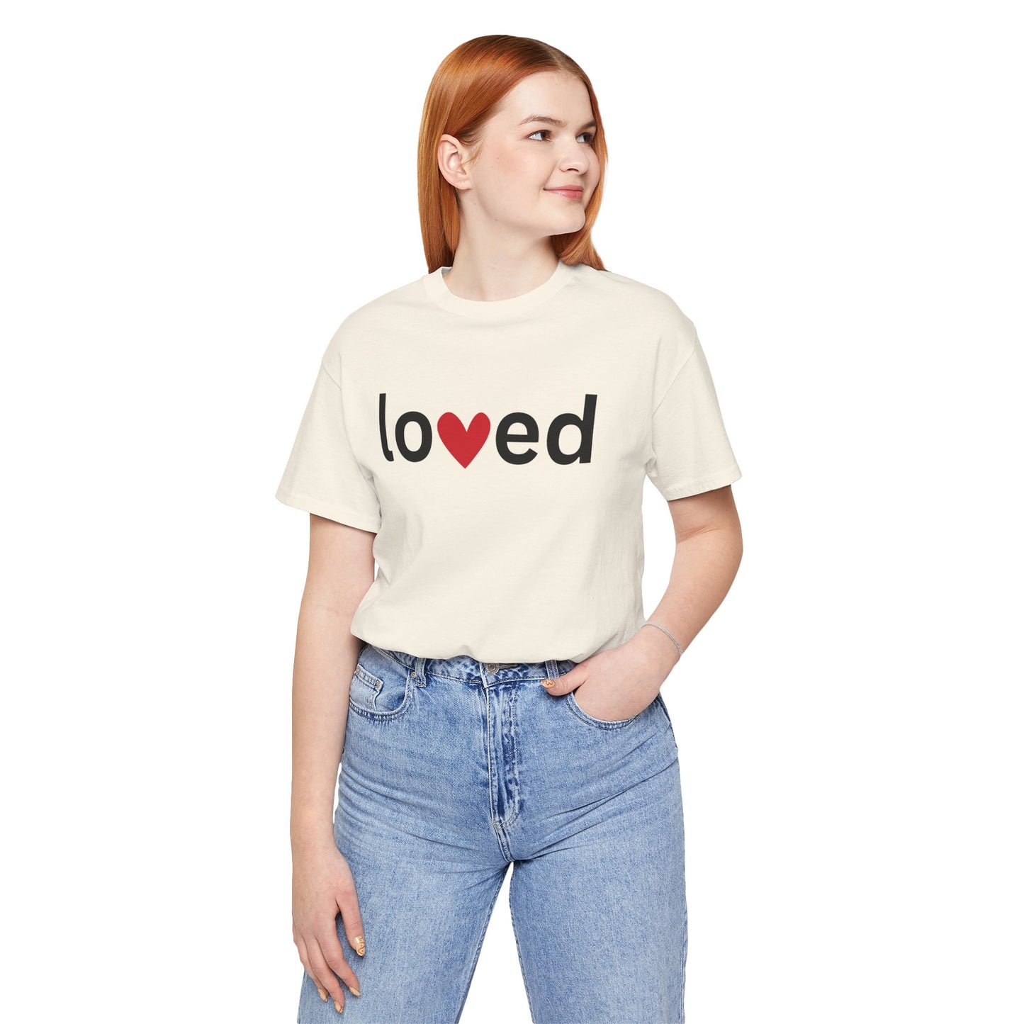 “Loved” Unisex T-Shirt with Heart-Shaped “V” [LOVE ALWAYS WINS!]