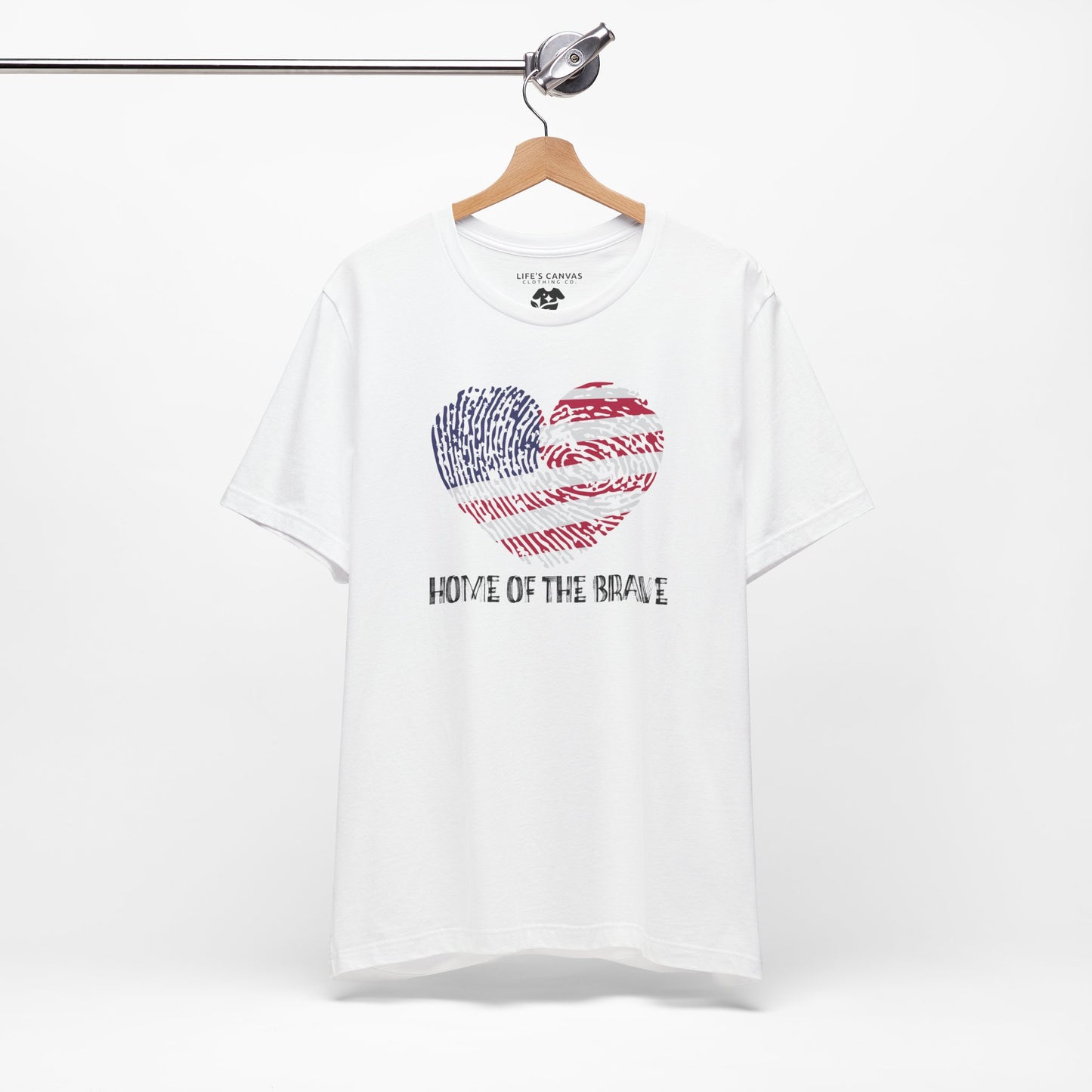 Home of the Brave – Thumbprint Heart Edition – Unisex T-Shirt | FOR THOSE WHO WEAR THEIR HEART AND HOMELAND PROUDLY