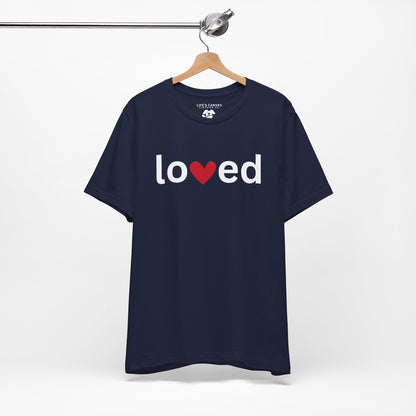 “Loved” Unisex T-Shirt with Heart-Shaped “V” [LOVE ALWAYS WINS!]