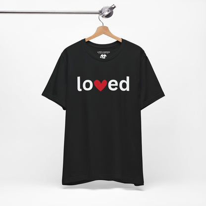 “Loved” Unisex T-Shirt with Heart-Shaped “V” [LOVE ALWAYS WINS!]