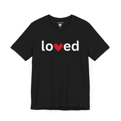 “Loved” Unisex T-Shirt with Heart-Shaped “V” [LOVE ALWAYS WINS!]