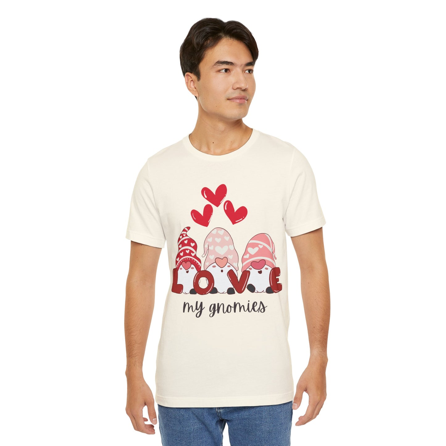 “Love My Gnomes” Unisex T-Shirt with Valentine’s Gnome Trio [GNOME SWEET GNOME!]