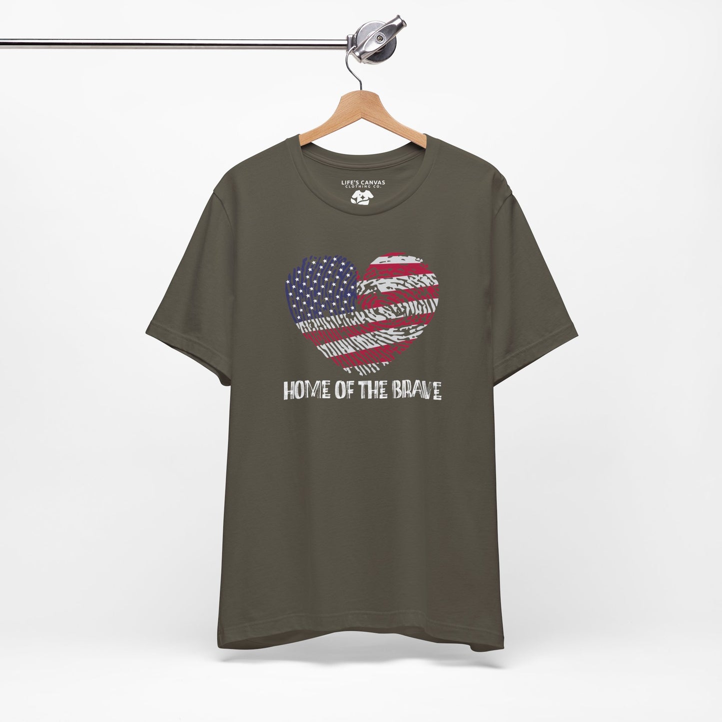 Home of the Brave – Thumbprint Heart Edition – Unisex T-Shirt | FOR THOSE WHO WEAR THEIR HEART AND HOMELAND PROUDLY