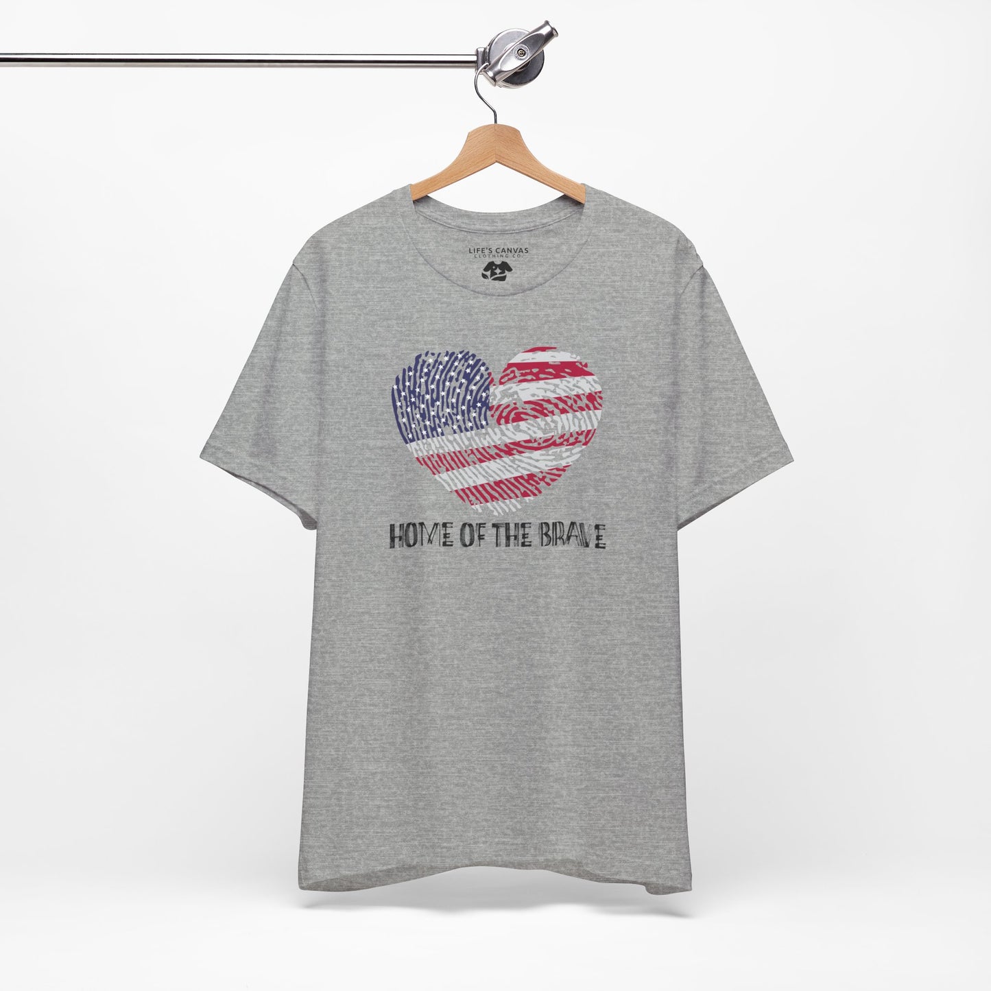 Home of the Brave – Thumbprint Heart Edition – Unisex T-Shirt | FOR THOSE WHO WEAR THEIR HEART AND HOMELAND PROUDLY
