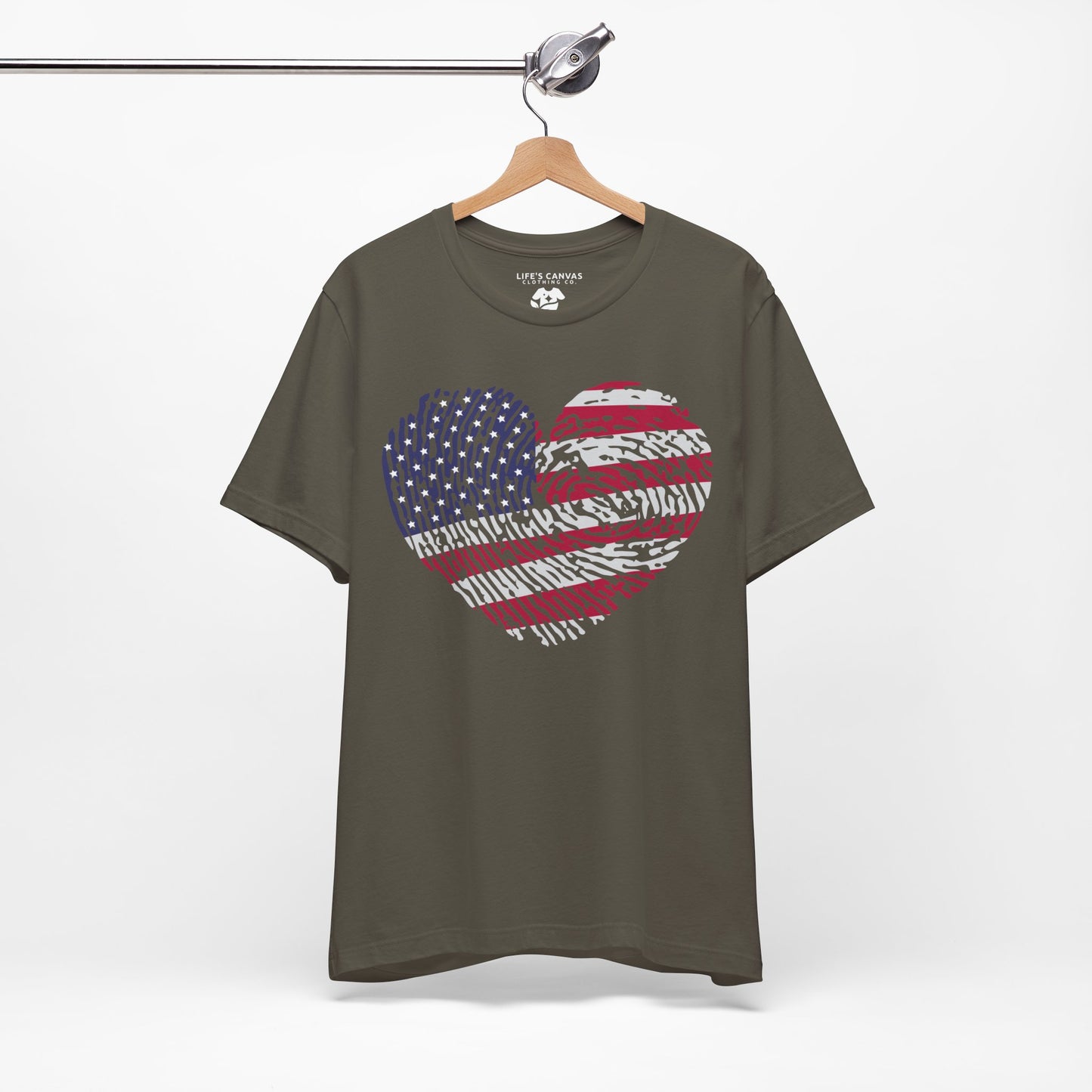 Thumbprint Heart – USA Edition – Unisex T-Shirt | FOR THE ONES WHO CARRY HOME IN THEIR HEART