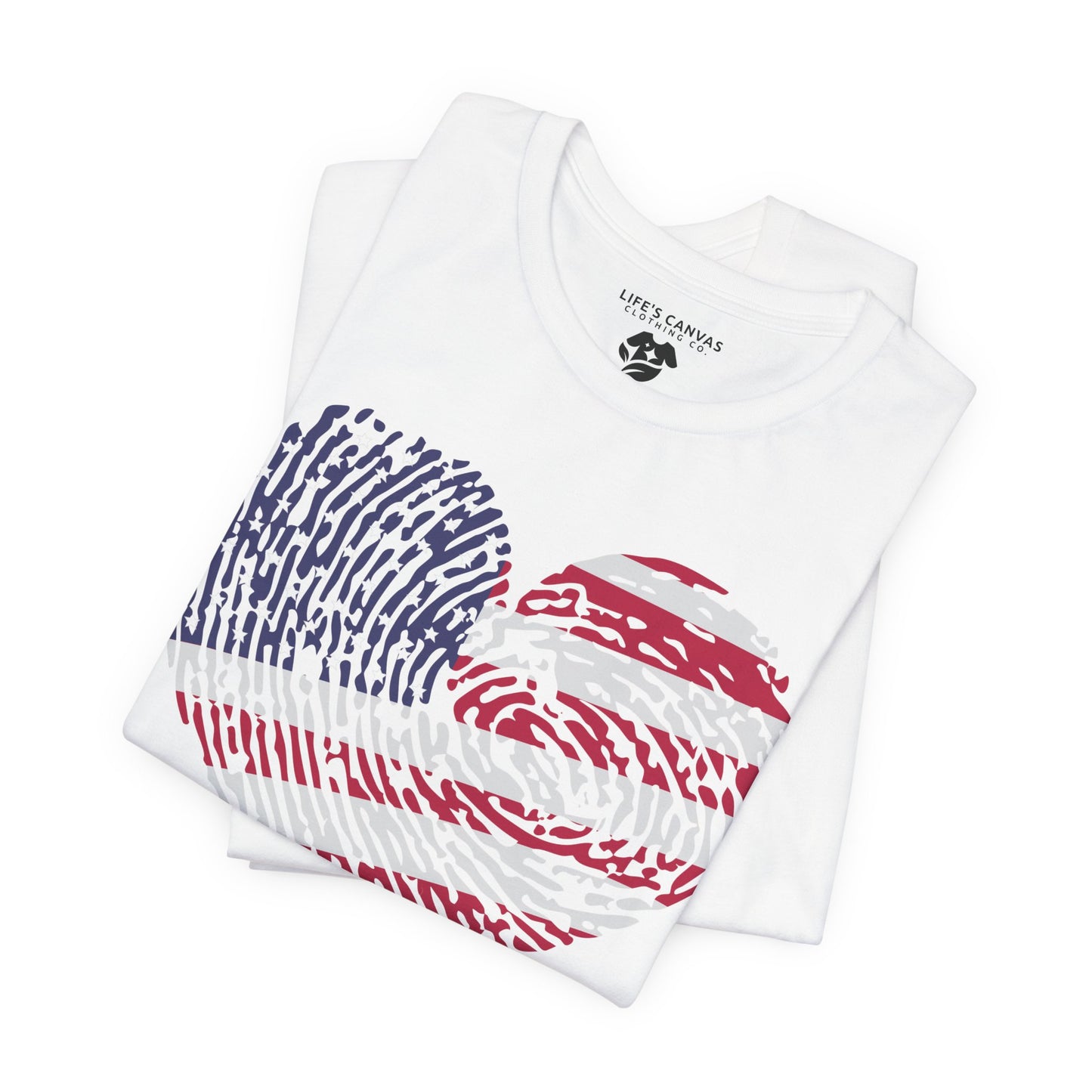 Thumbprint Heart – USA Edition – Unisex T-Shirt | FOR THE ONES WHO CARRY HOME IN THEIR HEART