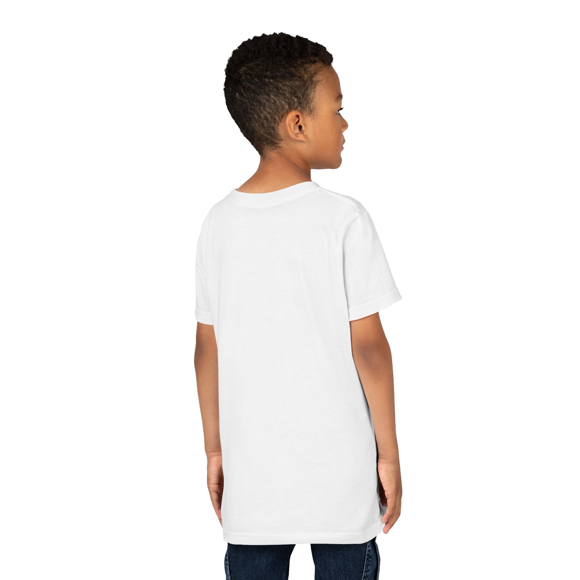 youth minimalist white shirt - Modeled back view