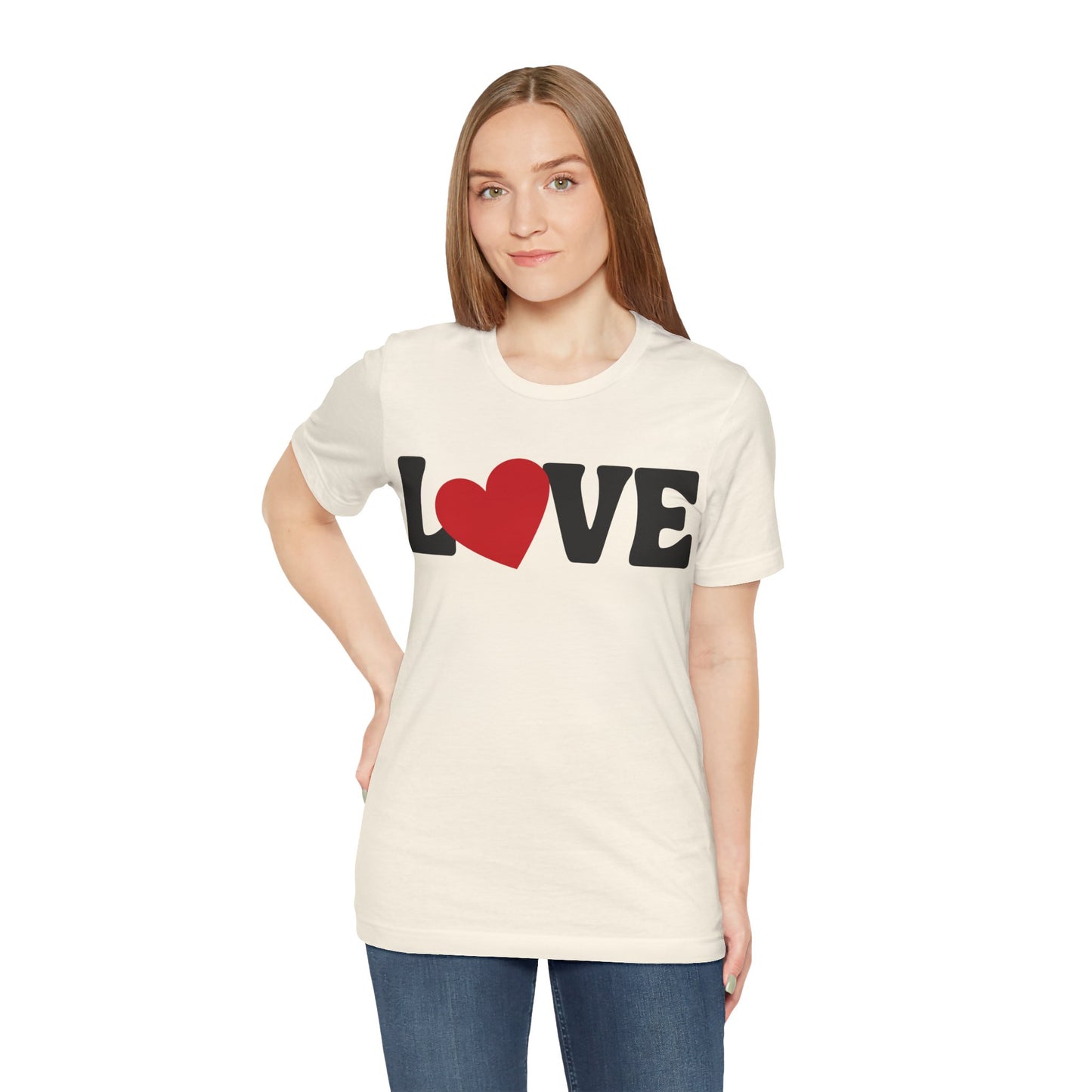 “Love” Unisex T-Shirt with Solid Heart-Shaped “O” [HEART-FELT HAPPINESS!]
