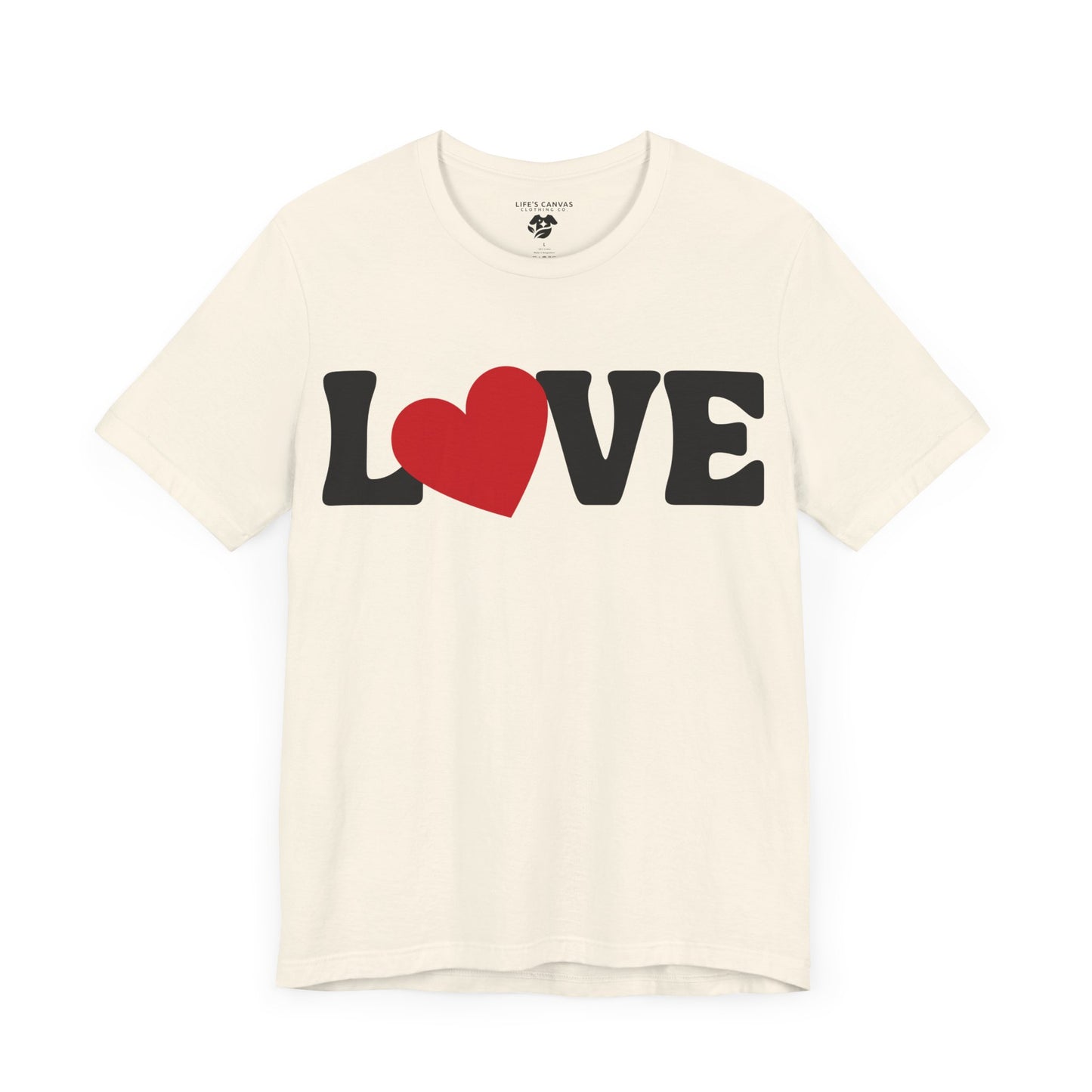 “Love” Unisex T-Shirt with Solid Heart-Shaped “O” [HEART-FELT HAPPINESS!]