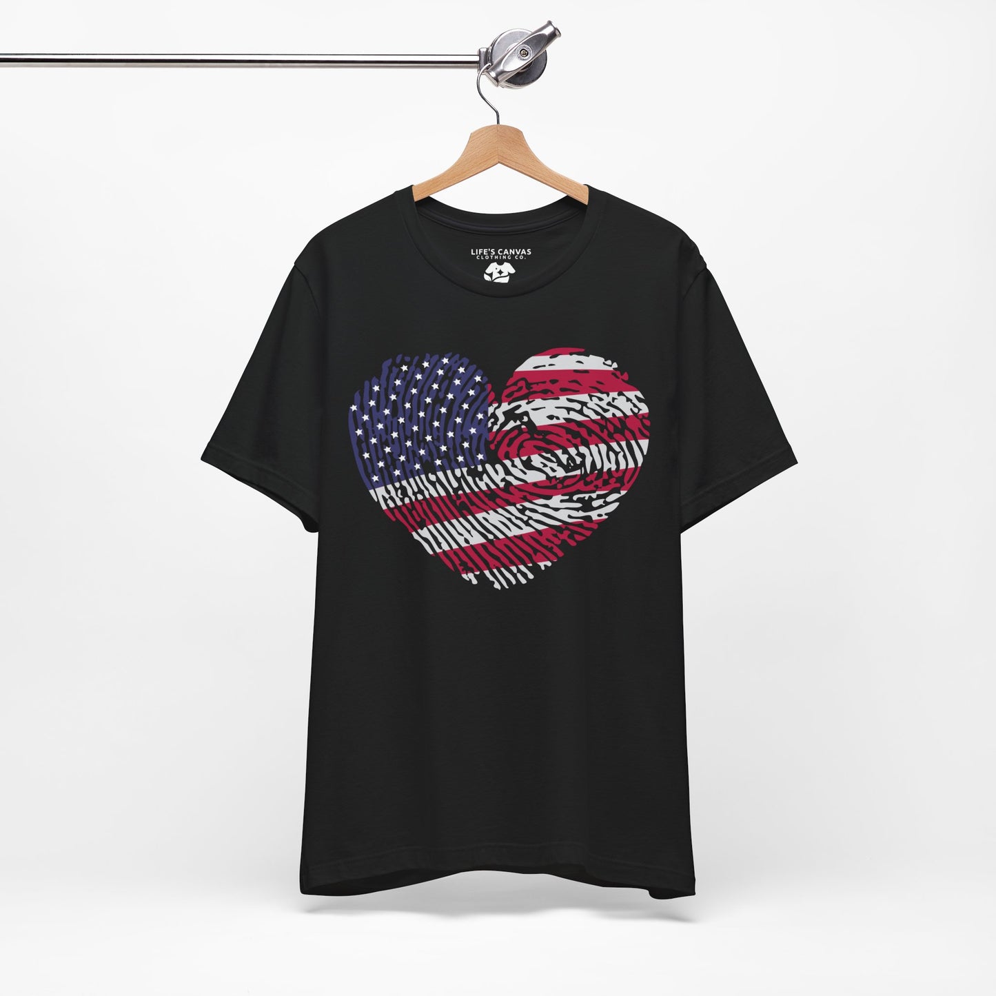 Thumbprint Heart – USA Edition – Unisex T-Shirt | FOR THE ONES WHO CARRY HOME IN THEIR HEART