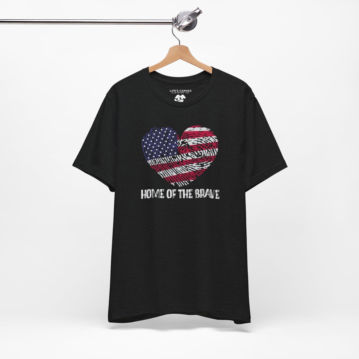Home of the Brave – Thumbprint Heart Edition – Unisex T-Shirt | FOR THOSE WHO WEAR THEIR HEART AND HOMELAND PROUDLY