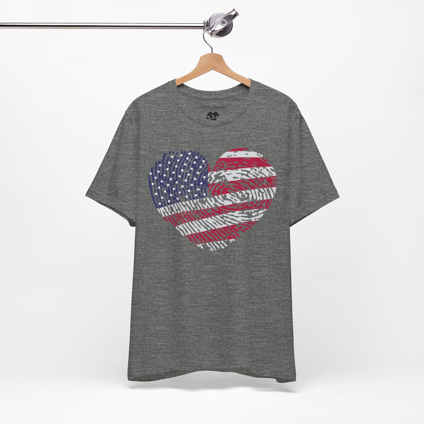 Thumbprint Heart – USA Edition – Unisex T-Shirt | FOR THE ONES WHO CARRY HOME IN THEIR HEART
