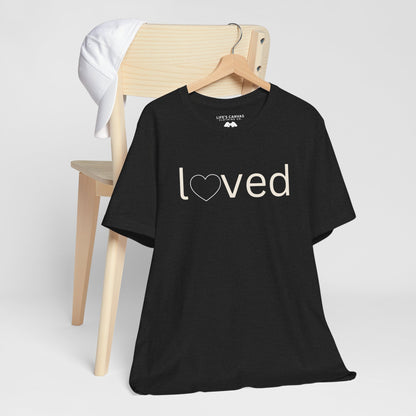 “Loved” Unisex T-Shirt with Heart-Shaped Line Art [FOLLOW YOUR HEART!]