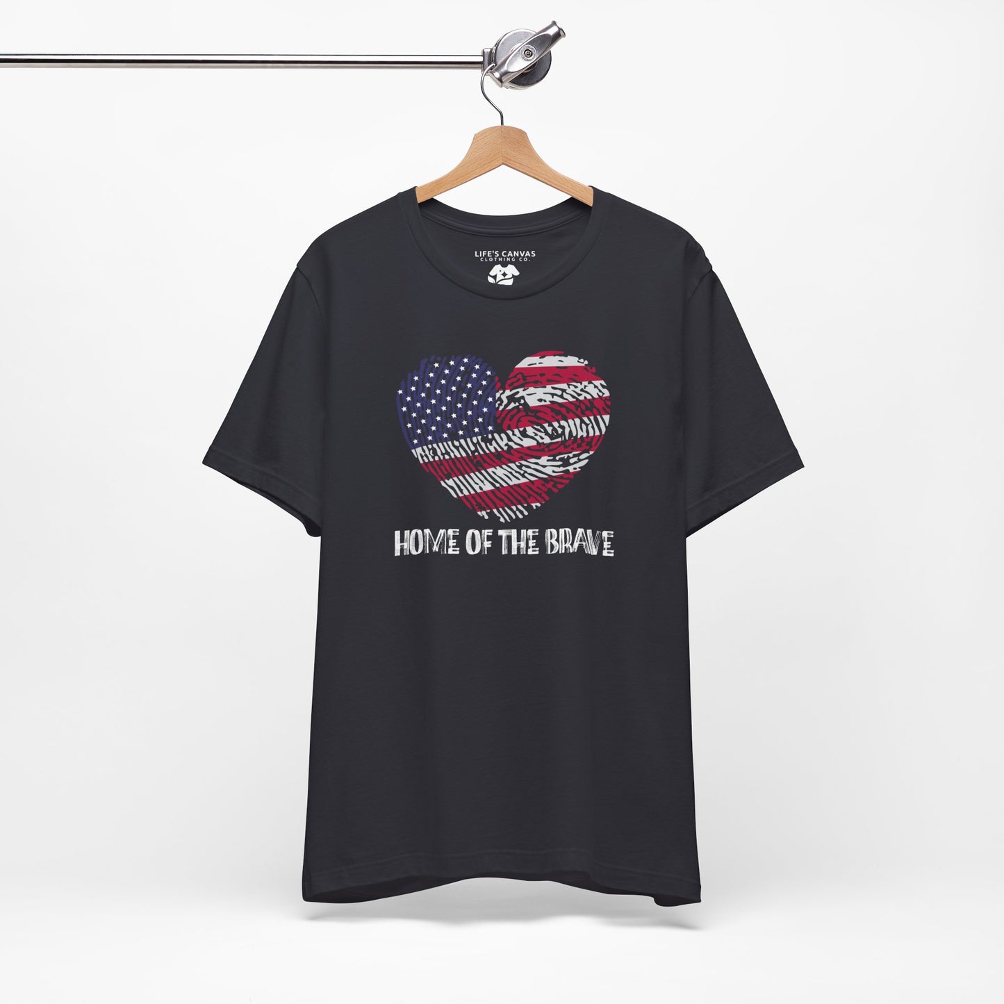 Home of the Brave – Thumbprint Heart Edition – Unisex T-Shirt | FOR THOSE WHO WEAR THEIR HEART AND HOMELAND PROUDLY