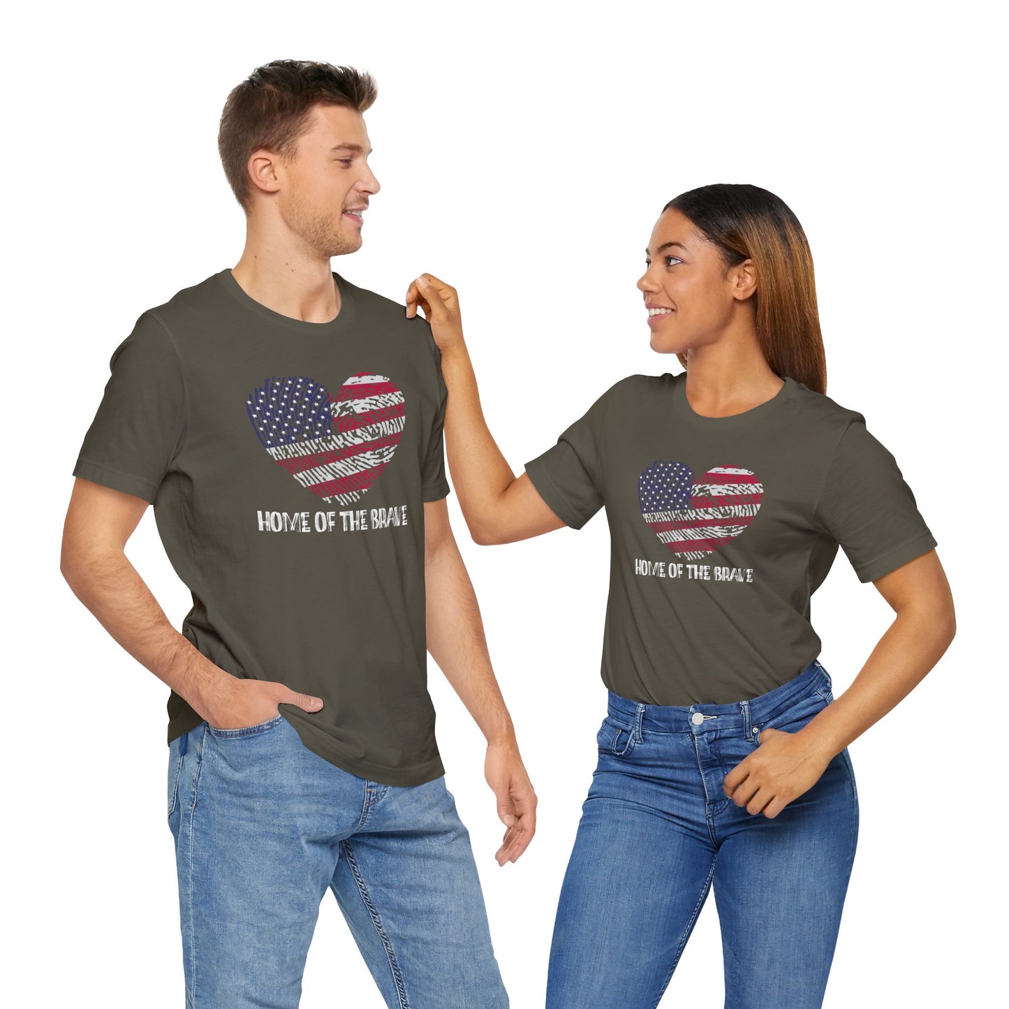 Home of the Brave – Thumbprint Heart Edition – Unisex T-Shirt | FOR THOSE WHO WEAR THEIR HEART AND HOMELAND PROUDLY