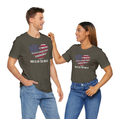 Home of the Brave – Thumbprint Heart Edition – Unisex T-Shirt | FOR THOSE WHO WEAR THEIR HEART AND HOMELAND PROUDLY