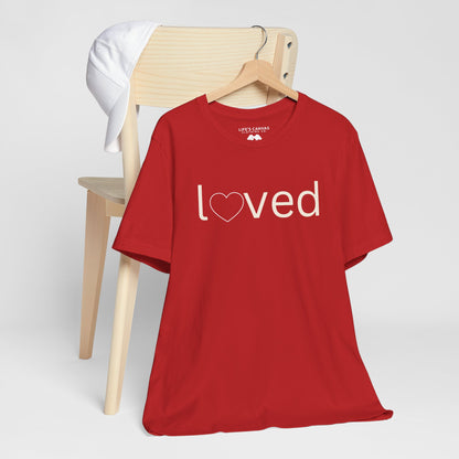 “Loved” Unisex T-Shirt with Heart-Shaped Line Art [FOLLOW YOUR HEART!]