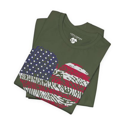 Thumbprint Heart – USA Edition – Unisex T-Shirt | FOR THE ONES WHO CARRY HOME IN THEIR HEART