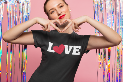 “Love” Unisex T-Shirt with Solid Heart-Shaped “O” [HEART-FELT HAPPINESS!]