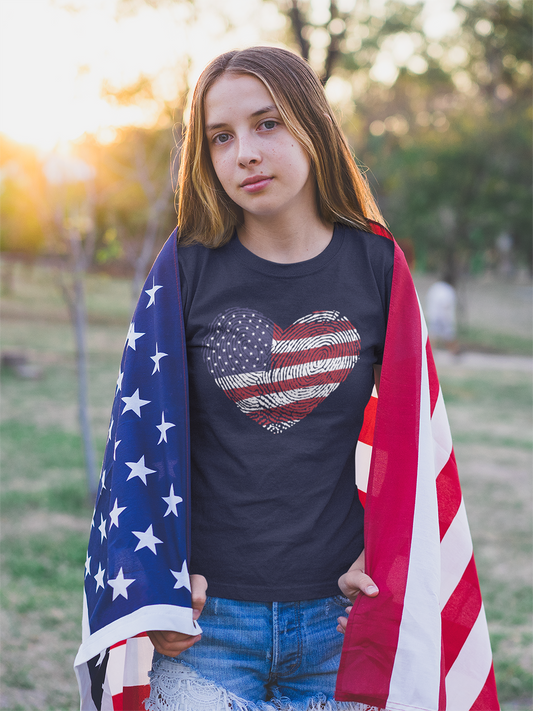 Thumbprint Heart – USA Edition – Unisex T-Shirt | FOR THE ONES WHO CARRY HOME IN THEIR HEART