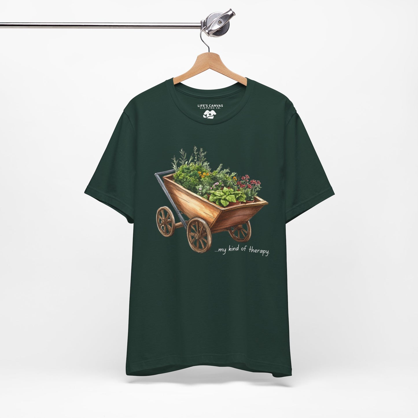 "My Kind of Therapy" Wheelbarrow Garden - Unisex T-Shirt [PLANTING GOOD VIBES EVERYWHERE]