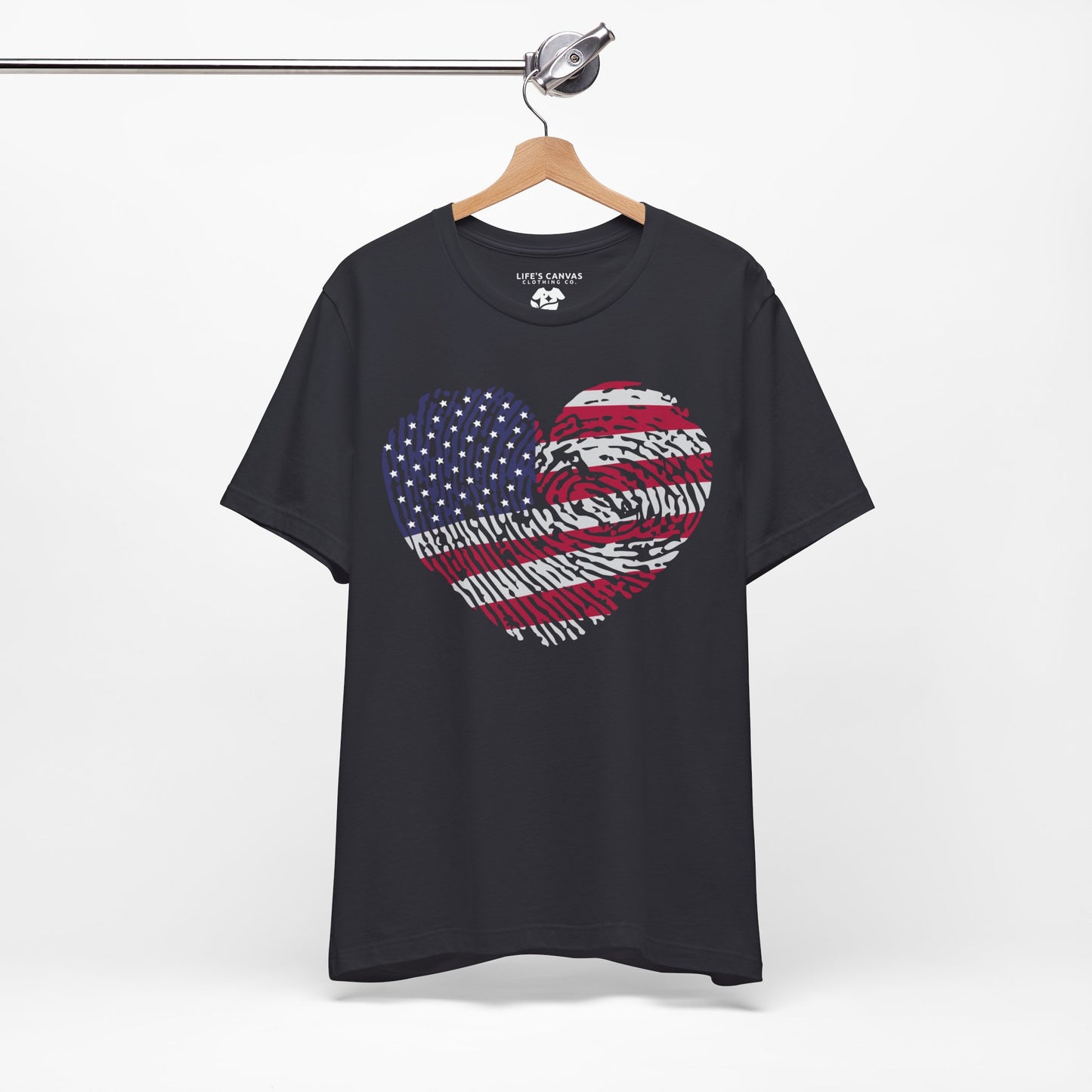 Thumbprint Heart – USA Edition – Unisex T-Shirt | FOR THE ONES WHO CARRY HOME IN THEIR HEART