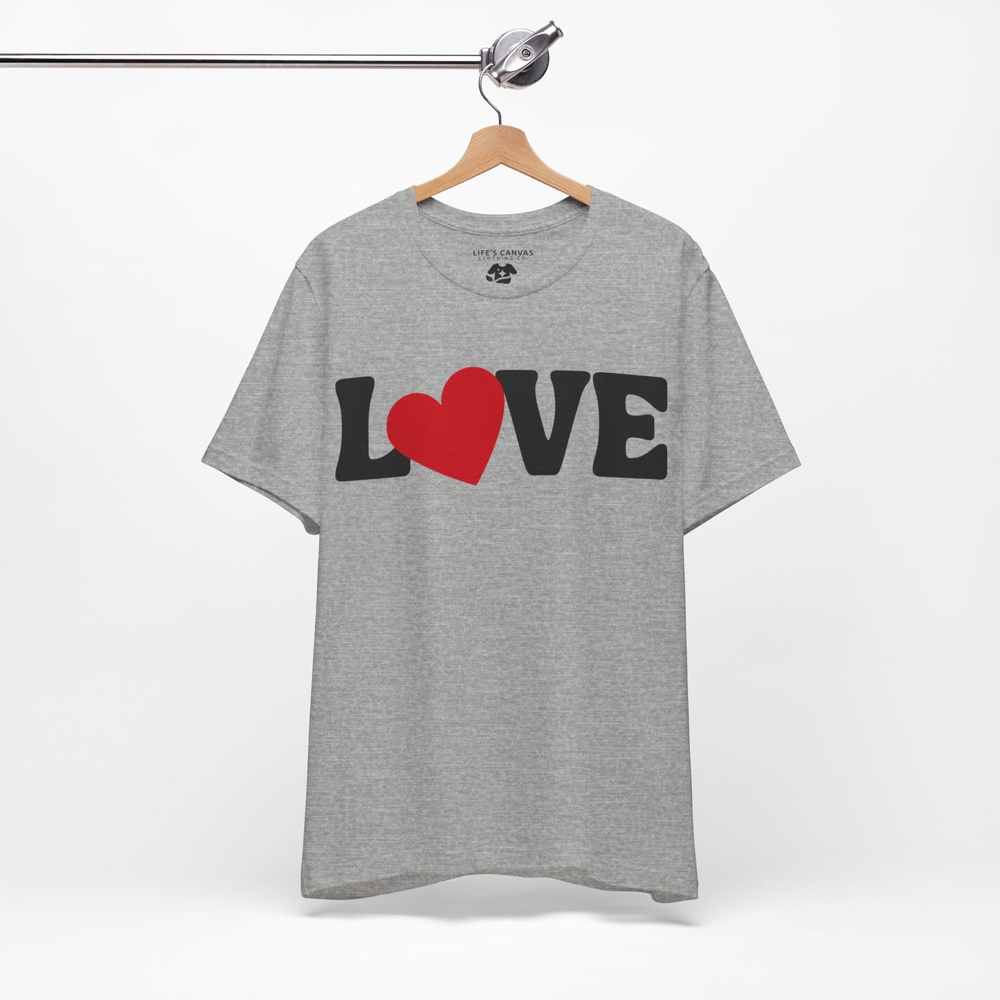 “Love” Unisex T-Shirt with Solid Heart-Shaped “O” [HEART-FELT HAPPINESS!]