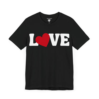 “Love” Unisex T-Shirt with Solid Heart-Shaped “O” [HEART-FELT HAPPINESS!]