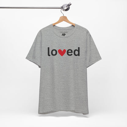 “Loved” Unisex T-Shirt with Heart-Shaped “V” [LOVE ALWAYS WINS!]