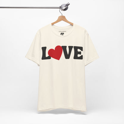 “Love” Unisex T-Shirt with Solid Heart-Shaped “O” [HEART-FELT HAPPINESS!]