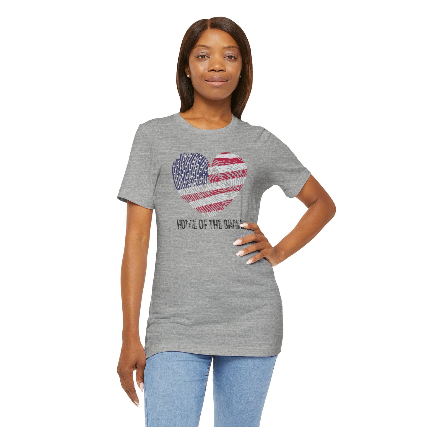 Home of the Brave – Thumbprint Heart Edition – Unisex T-Shirt | FOR THOSE WHO WEAR THEIR HEART AND HOMELAND PROUDLY
