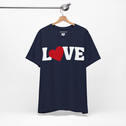 “Love” Unisex T-Shirt with Solid Heart-Shaped “O” [HEART-FELT HAPPINESS!]