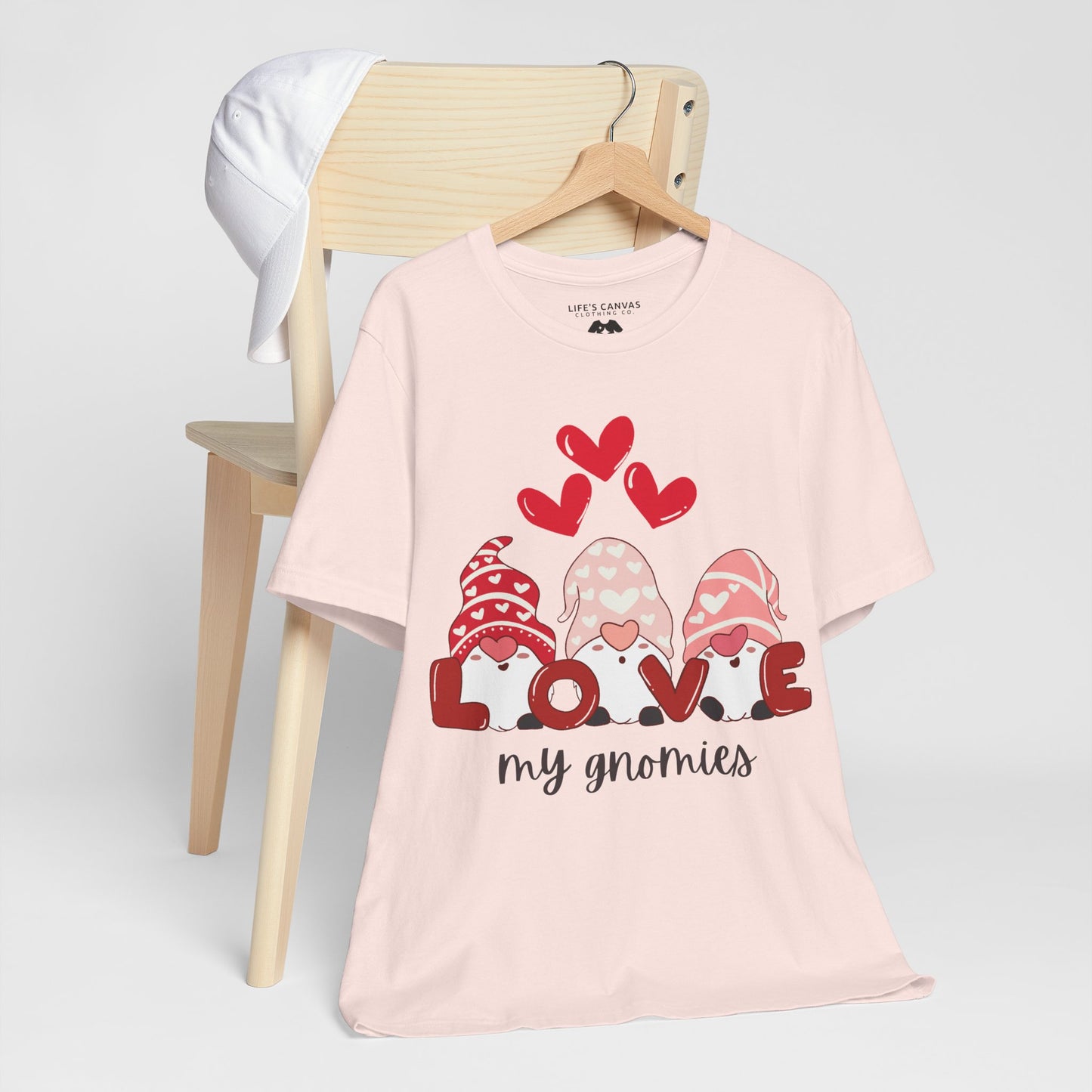 “Love My Gnomes” Unisex T-Shirt with Valentine’s Gnome Trio [GNOME SWEET GNOME!]