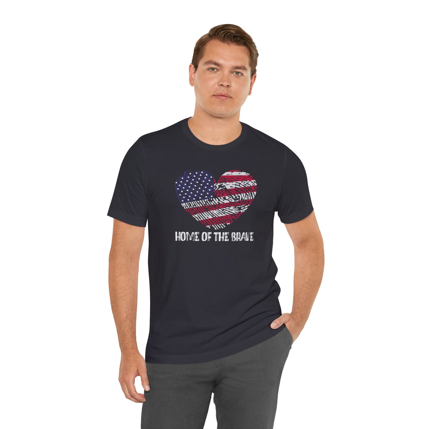Home of the Brave – Thumbprint Heart Edition – Unisex T-Shirt | FOR THOSE WHO WEAR THEIR HEART AND HOMELAND PROUDLY