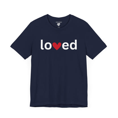 “Loved” Unisex T-Shirt with Heart-Shaped “V” [LOVE ALWAYS WINS!]
