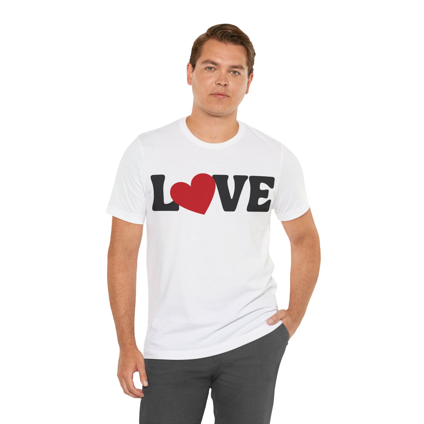 “Love” Unisex T-Shirt with Solid Heart-Shaped “O” [HEART-FELT HAPPINESS!]