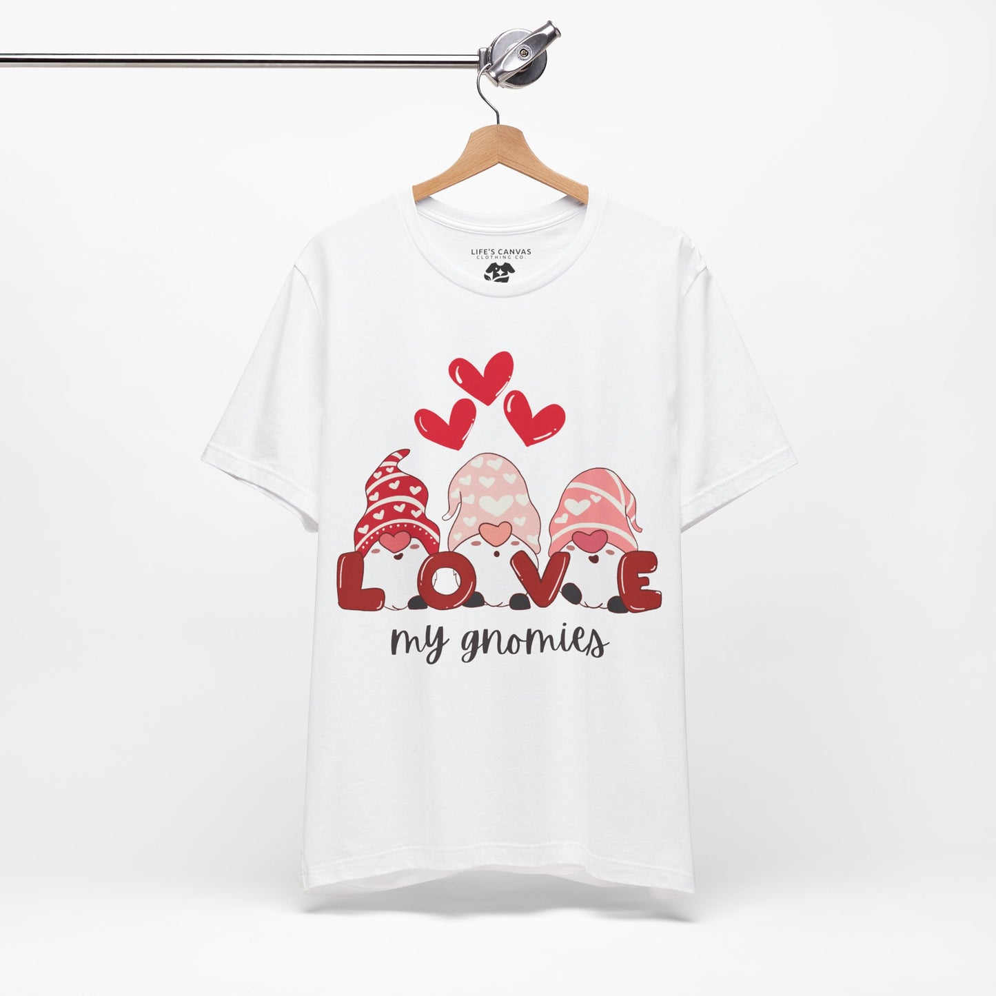 “Love My Gnomes” Unisex T-Shirt with Valentine’s Gnome Trio [GNOME SWEET GNOME!]