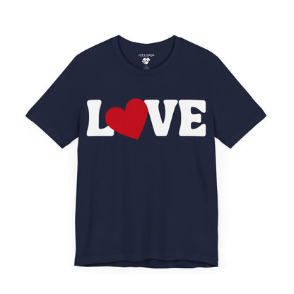 “Love” Unisex T-Shirt with Solid Heart-Shaped “O” [HEART-FELT HAPPINESS!]