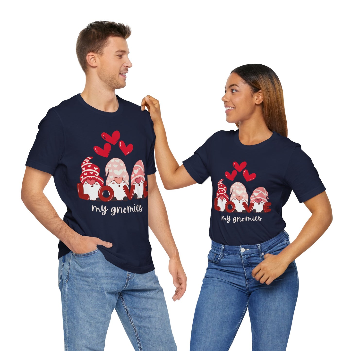 “Love My Gnomes” Unisex T-Shirt with Valentine’s Gnome Trio [GNOME SWEET GNOME!]