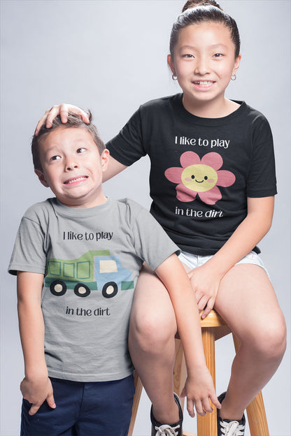 Asphalt and Black I like to play in the dirt t-shirt-brother and sister 