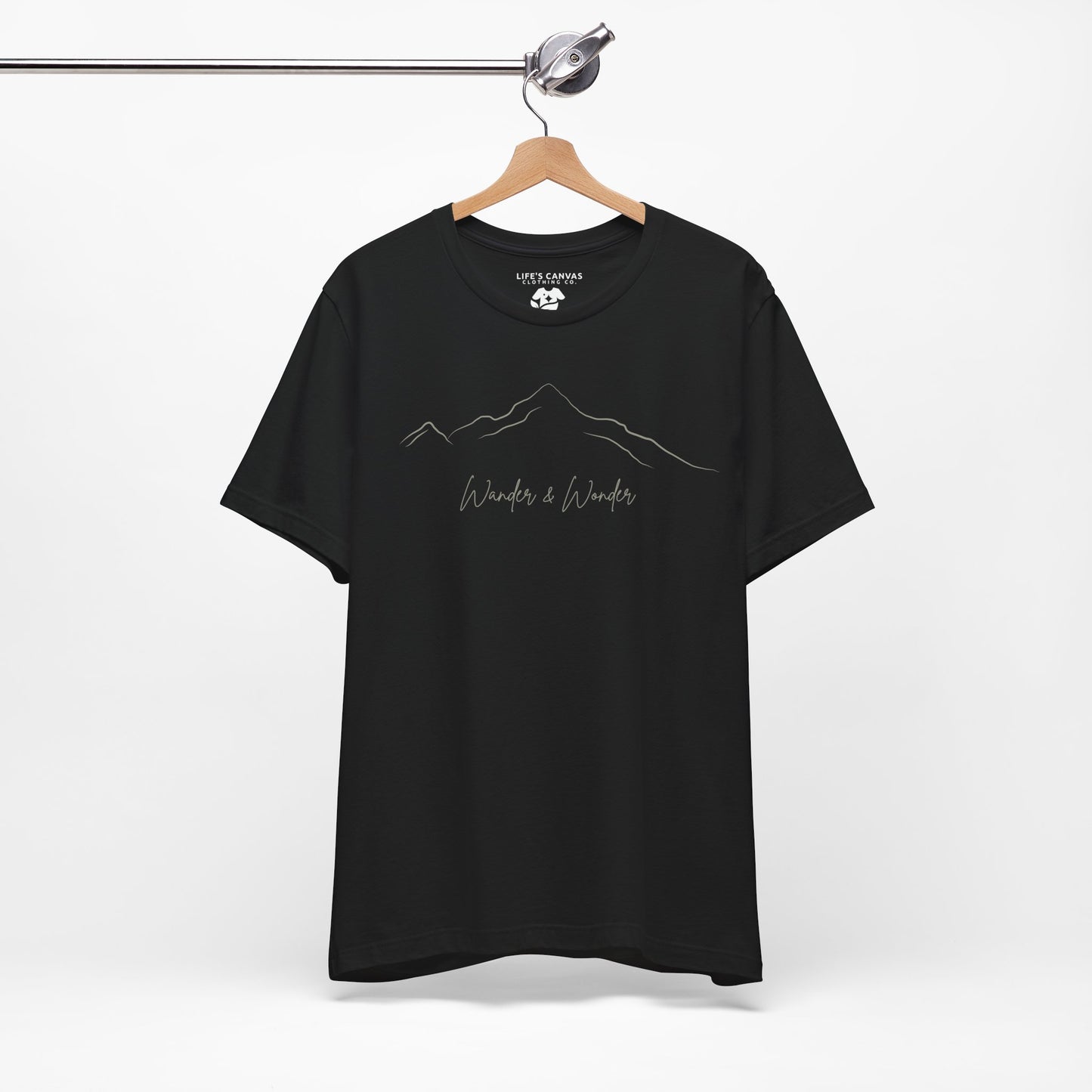 Minimalist unisex mountain t-shirt  for nature lovers in black