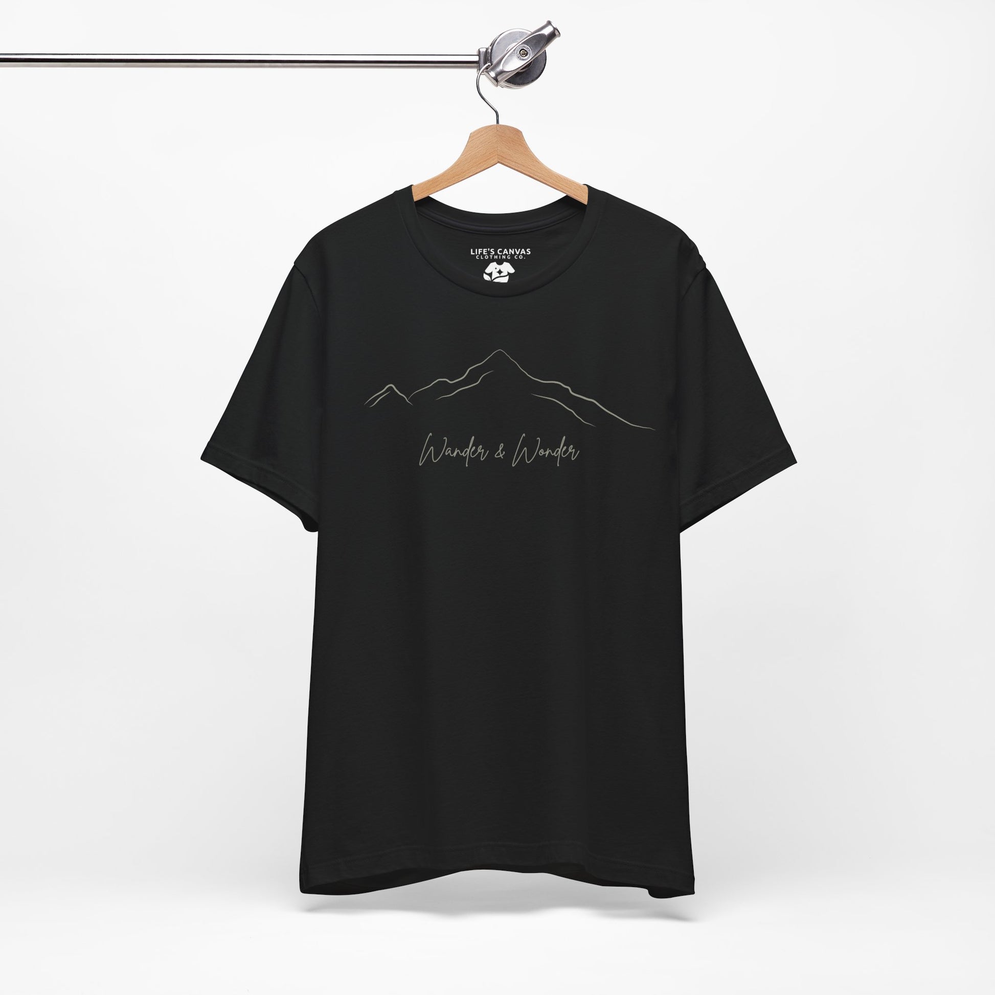 Minimalist unisex mountain t-shirt  for nature lovers in black
